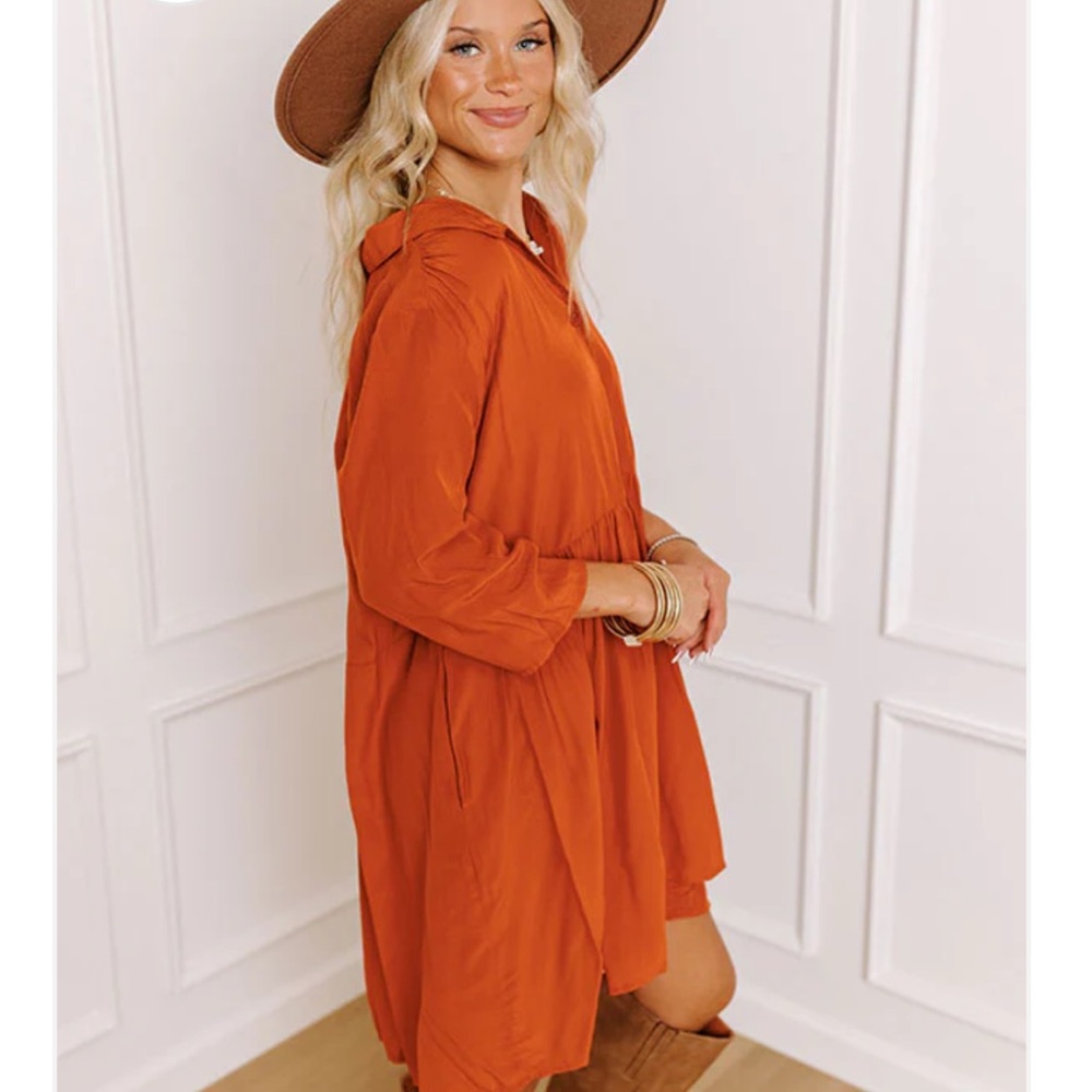 Always On Time Babydoll Tunic Dress In Tangerine - Picture 3 of 5